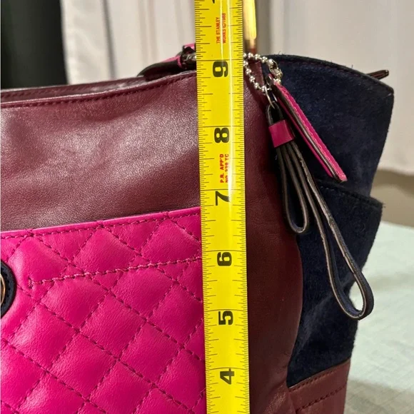 Coach Park Quilted Color Block Carrie tote handbag Pink Navy Burgundy leather - Picture 14 of 16